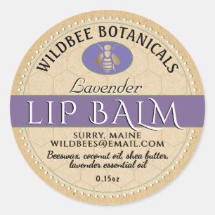 Lavendel op Kraft Bijenwas Lip Balm Stippelrand Ronde Sticker