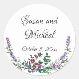 Lavendel Oude Rode Roos en Eucalyptus Ronde Sticker