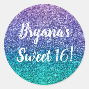 Lavendel Paars & Turquoise Aqua Groen Glitter Fees Ronde Sticker
