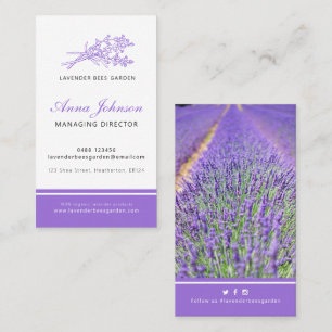 Lavendel paarse bedrijfsfoto op maat visitekaartje