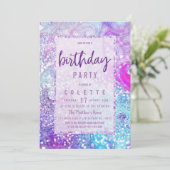 Lavendel paarse blauwgroen marmeren glitter Verjaa Kaart (Staand voorkant)