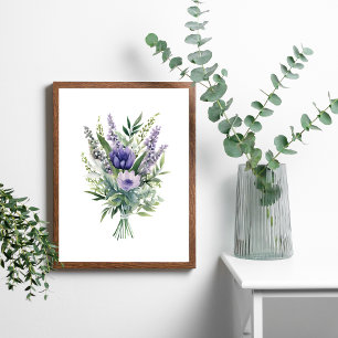 Lavendel Paarse Bloem Eucalyptus Groene Boeket Poster