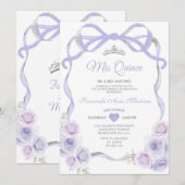 Lavendel Paarse Bloemboog Lijst Silver Mis Quince Kaart (Voorkant / Achterkant)