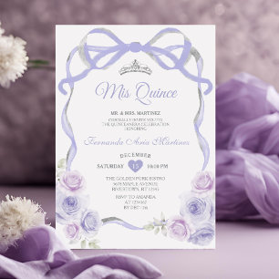 Lavendel Paarse Bloemboog Lijst Silver Mis Quince Kaart
