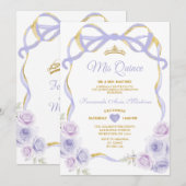 Lavendel Paarse Bloemen Boog Ribbon Gold Mis Quinc Kaart (Voorkant / Achterkant)