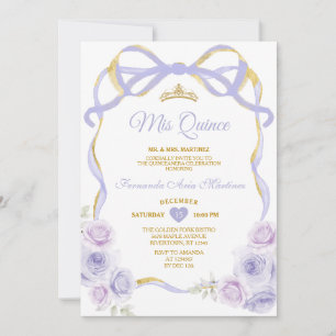 Lavendel Paarse Bloemen Boog Ribbon Gold Mis Quinc Kaart