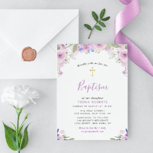 lavendel paarse bloemen doop kaart