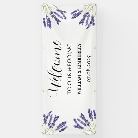 Lavendel Paarse Bloemen Rustieke Elegante Bruiloft Spandoek (Verticaal)