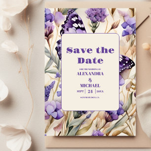 Lavendel Paarse bloemenelegante bruiloft Save The Date