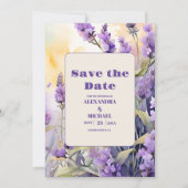 Lavendel Paarse bloemenelegante bruiloft Save The Date (Voorkant)
