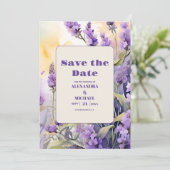 Lavendel Paarse bloemenelegante bruiloft Save The Date (Staand voorkant)