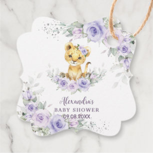 Lavendel Paarse bloemenleeuwenwelp Baby shower Bedankjes Labels