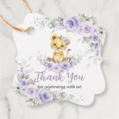 Lavendel Paarse bloemenleeuwenwelp Baby shower Bedankjes Labels (Voorkant)