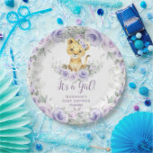 Lavendel Paarse bloemenleeuwenwelp Baby shower Papieren Bordje (Feest)