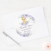 Lavendel Paarse bloemenleeuwenwelp Baby shower Ronde Sticker (Envelop)
