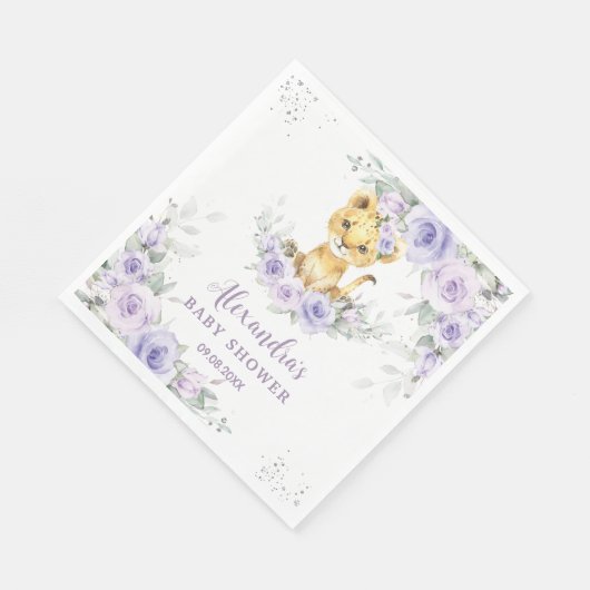 Lavendel Paarse bloemenleeuwenwelp Baby shower Servet (Hoek)