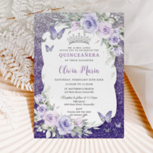 Lavendel Paarse Bloemenvlinders Quinceañera Kaart