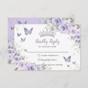 Lavendel Paarse Bloemenvlinders Quinceañera RSVP Kaartje