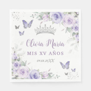 Lavendel Paarse Bloemenvlinders Quinceañera Servet