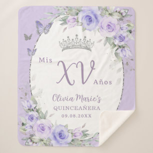 Lavendel Paarse Bloemenvlinders Quinceañera Sherpa Deken