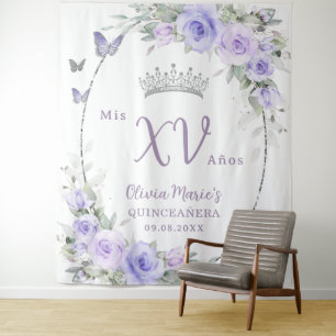 Lavendel Paarse Bloemenvlinders Quinceañera Wandkleed