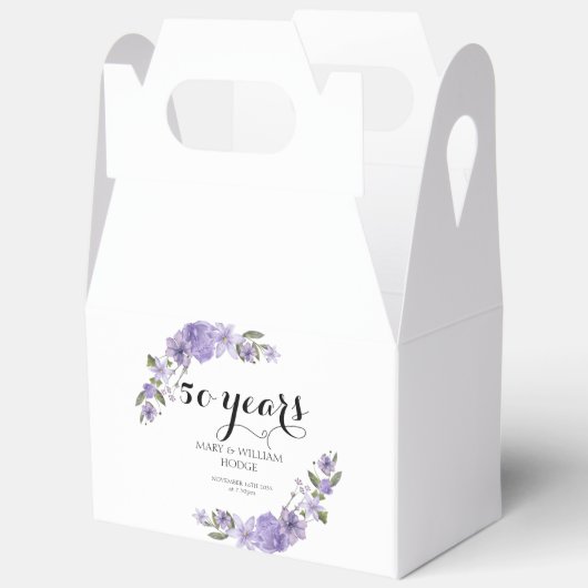 Lavendel paarse bloemetjes 50e trouwdag bedankdoosjes (Open)