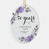 Lavendel paarse bloemetjes 50e trouwdag keramisch ornament (Rechts)