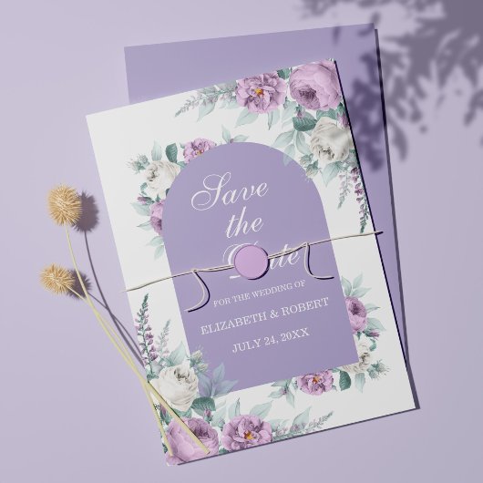 Lavendel Paarse Bloemige Bewaar De Datum Kaart