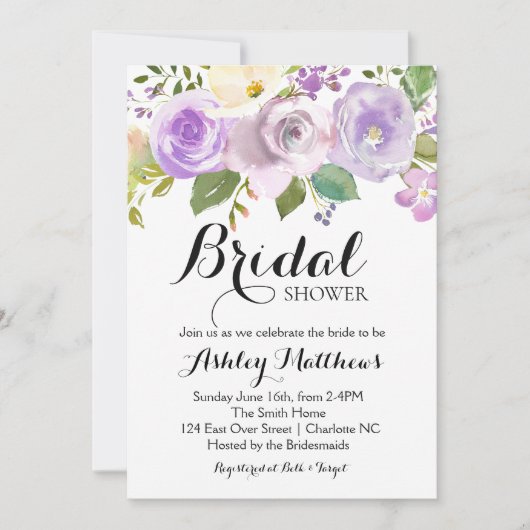 Lavendel Paarse Bloemige Bruidsmeisjes Uitnodiging (Voorkant)