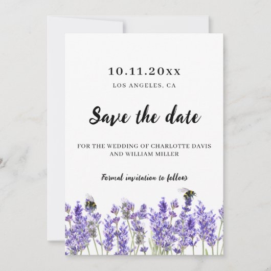 Lavendel paarse bloemige trouw save the date (Voorkant)