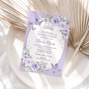 Lavendel Paarse Bloemige Vlinders Quinceañera Kaart