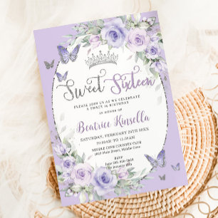 Lavendel Paarse Bloemige Vlinders Sweet Sixteen Kaart