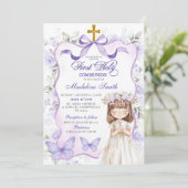 Lavendel Paarse Boog Coquette Eerste Heilige Commu Kaart (Staand voorkant)