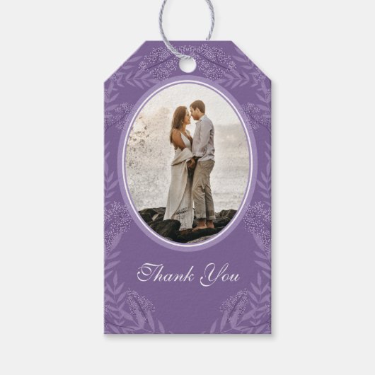 Lavendel Paarse bruiloft botanisch Cadeaulabel (Voorkant)