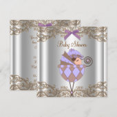 Lavendel Paarse Bruine Kant Meisje Baby shower Kaart (Voorkant / Achterkant)
