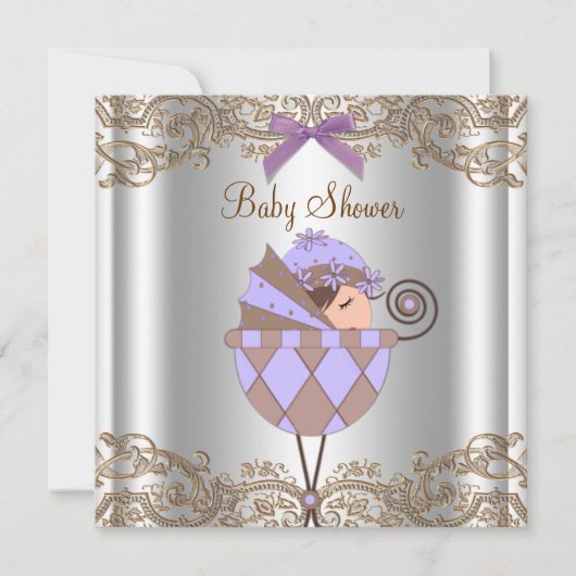 Lavendel Paarse Bruine Kant Meisje Baby shower Kaart (Voorkant)