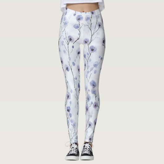 Lavendel Paarse Chic Flowers Leggings (Voorkant)