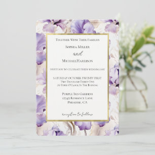 Lavendel Paarse Crème Iris Bloemen Bruiloft Kaart