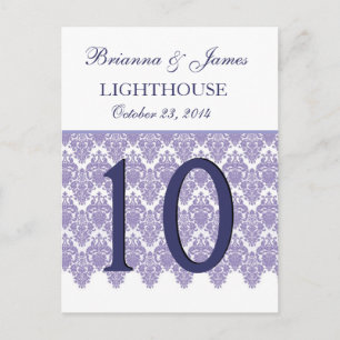 Lavendel Paarse Damask Trouwtafel Nummer Kaart