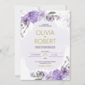 Lavendel Paarse en Gouden Lila bruiloft uitnodigin Feestdagenkaart (Voorkant)