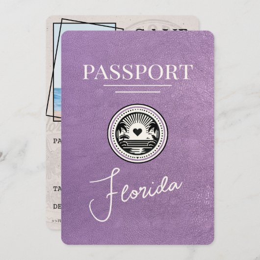 Lavendel Paarse Florida Passport Bewaar de datum Save The Date (Voorkant / Achterkant)