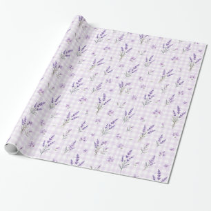 Lavendel Paarse Gingham Waterverf Bloem Geschenkve Cadeaupapier