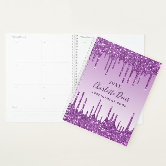 Lavendel paarse glitter monogram naam 2025 planner (Display)