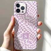 Lavendel Paarse Golfjes Geruite Monogram Case-Mate iPhone Case