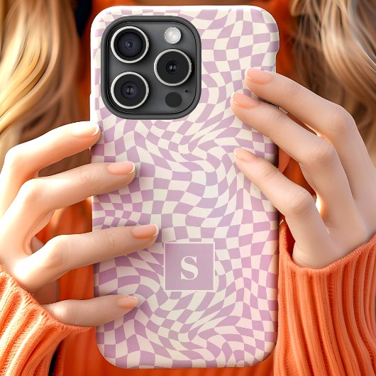 Lavendel Paarse Golfjes Geruite Monogram Case-Mate iPhone Case