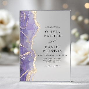 Lavendel Paarse Gouden Agaat Elegante Moderne Huwe Acryl Uitnodigingen