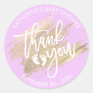 Lavendel Paarse gouden penseelstreek Baby shower Ronde Sticker
