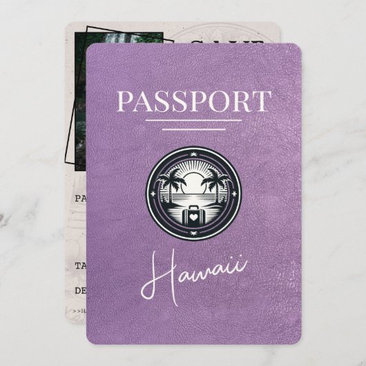Lavendel Paarse Hawaii Passport Bewaar de datum Save The Date (Voorkant / Achterkant)