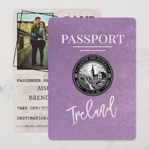 Lavendel Paarse Ierland Paspoort Bewaar de datum Save The Date
