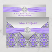 Lavendel Paarse Lace Diamond Ribbon bruiloft Kaart (Voorkant / Achterkant)